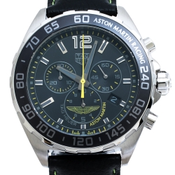 Pre Owned Tag Heuer Black Stainless Steel Formula 1 Aston Martin Chronograph Men's Wristwatch 43 mm