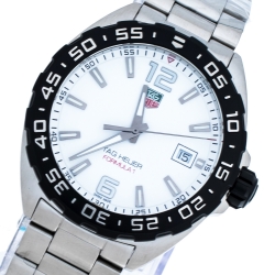 Tag Heuer White Stainless Steel Formula 1 WAZ1111.BA0875 Men's Wristwatch 41 mm