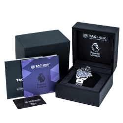 مملوكة مسبقًا Tag Heuer Black Stainless Steel Aquaracer Match Timer Premier League WAY201D.BA0927 Men's Wristwatch 43 mm