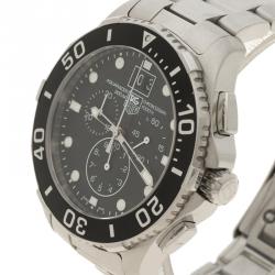 Pre Owned Tag Heuer Black Stainless Steel Aquaracer Grande Date Chronograph CAN1010 Men's Wristwatch 46 mm