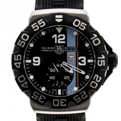 Pre Owned Tag Heuer Black Stainless Steel Formula 1 Grand Date Gulf Edition WAH1013 Men's Wristwatch 44 mm