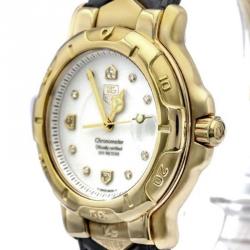مملوكة مسبقًا Tag Heuer White 18K Yellow Gold 6000 Series Men's Wristwatch 38MM