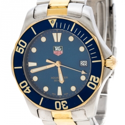 Pre Owned Tag Heuer Blue Two-tone Stainless Steel Aquaracer WAB1120 Men's Wristwatch 39 mm