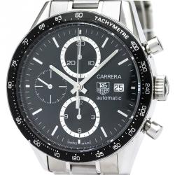 Pre Owned Tag Heuer Black Stainless Steel Carrera Men's Wristwatch 41MM