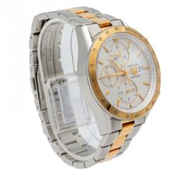 Pre Owned Tag Heuer White Carrera Steel & Yelllow Gold Plated Chronograph Automatic Men'S Watch 41MM  