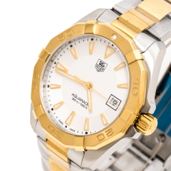 Tag Heuer Silver Opaline Two-Tone Stainless Steel Aquaracer WAY1120.BB0930 Men's Wristwatch 40.50 mm