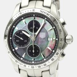 Pre Owned Tag Heuer MOP Stainless Steel Link Chronograph Moon Pearl Limited CJF211M Men's Wristwatch 42 MM