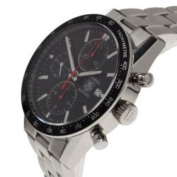 Pre Owned Tag Heuer Black Stainless Steel Carrera Men's Wristwatch 41MM