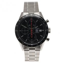 Pre Owned Tag Heuer Black Stainless Steel Carrera Men's Wristwatch 41MM