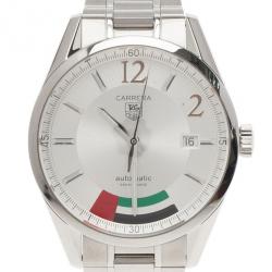 مملوكة مسبقًا Tag Heuer White Stainless Steel Caliber 5 Carrera Men's Wristwatch 42MM