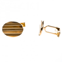 Pre Owned Tiffany & Co. Oval Stripe Textured 18k Yellow Gold Cufflinks