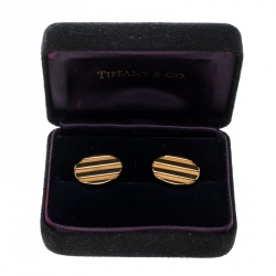 Pre Owned Tiffany & Co. Oval Stripe Textured 18k Yellow Gold Cufflinks