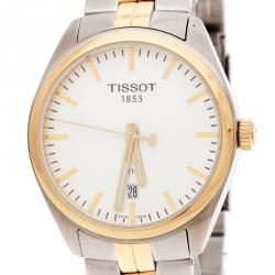 Tissot Silver White Two-Tone Stainless Steel PR100 Men's Wristwatch 39 mm
