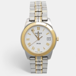 Pre Owned Tissot White Two-Tone Stainless Steel PR50 J376/476 Men's Wristwatch 36 mm 