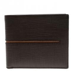 Tod's Brown Leather Stripe Orange Lined Bifold Wallet