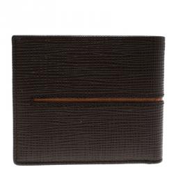Tod's Brown Leather Stripe Orange Lined Bifold Wallet