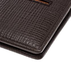 Tod's Brown Leather Stripe Orange Lined Bifold Wallet