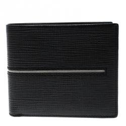 Tod's Black Leather Stripe Grey Lined Bifold Wallet