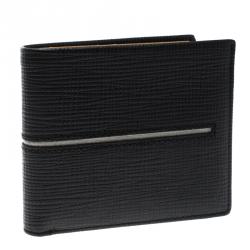 Tod's Black Leather Stripe Grey Lined Bifold Wallet