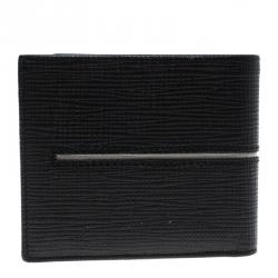Tod's Black Leather Stripe Grey Lined Bifold Wallet