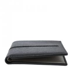 Tod's Black Leather Stripe Grey Lined Bifold Wallet