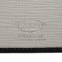 Tod's Black Leather Stripe Grey Lined Bifold Wallet