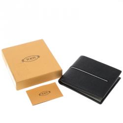 Tod's Black Leather Stripe Grey Lined Bifold Wallet