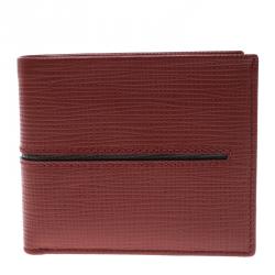 Tod's Red Leather Stripe Grey Lined Bifold Wallet