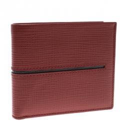 Tod's Red Leather Stripe Grey Lined Bifold Wallet