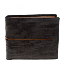 Tod's Brown Leather Stripe Orange Lined Bifold Wallet