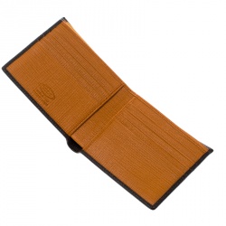 Tod's Brown Leather Stripe Orange Lined Bifold Wallet