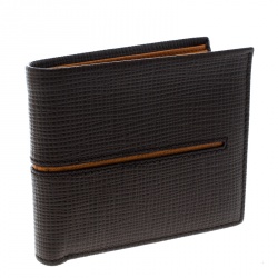 Tod's Brown Leather Stripe Orange Lined Bifold Wallet
