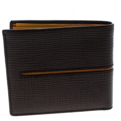 Tod's Brown Leather Stripe Orange Lined Bifold Wallet
