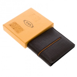 Tod's Brown Leather Stripe Orange Lined Bifold Wallet