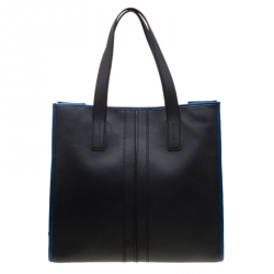 Tod's Black/Blue Leather Slim Script Tote