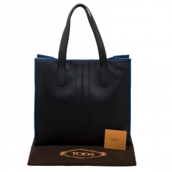 Tod's Black/Blue Leather Slim Script Tote