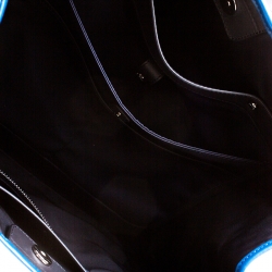Tod's Black/Blue Leather Slim Script Tote