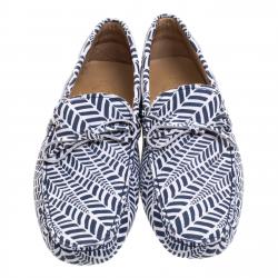 Pre Owned حذاء تودز لوفرز جلد أزرق وأبيض مطبوع بفيونكة مقاس 43