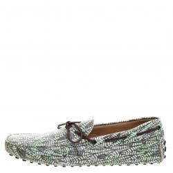 Pre Owned حذاء لوفرز تودز جلد أخضر طباعة تجريدية بفيونكة مقاس 45.5