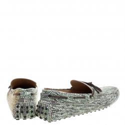 Pre Owned حذاء لوفرز تودز جلد أخضر طباعة تجريدية بفيونكة مقاس 45.5