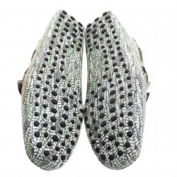 Pre Owned حذاء لوفرز تودز جلد أخضر طباعة تجريدية بفيونكة مقاس 45.5