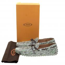 Pre Owned حذاء لوفرز تودز جلد أخضر طباعة تجريدية بفيونكة مقاس 45.5