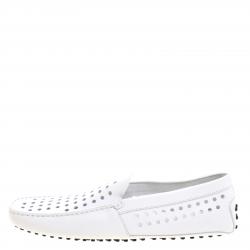 Pre Owned حذاء لوفرز تودز جلد أبيض مثقب مقاس 43