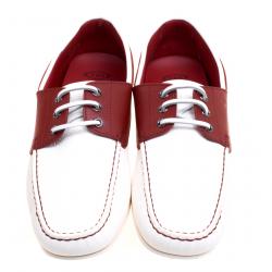 Pre Owned حذاء لوفرز تودز فور فيراري جلد أحمر وأبيض بفيونكة مقاس 42.5