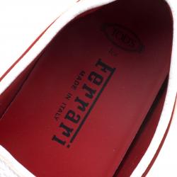 Pre Owned حذاء لوفرز تودز فور فيراري جلد أحمر وأبيض بفيونكة مقاس 42.5