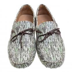 Pre Owned حذاء لوفرز تودز جلد أخضر طباعة تجريدية بفيونكة مقاس 45