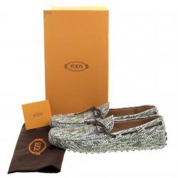 Pre Owned حذاء لوفرز تودز جلد أخضر طباعة تجريدية بفيونكة مقاس 45