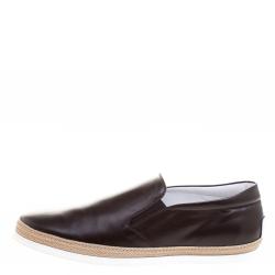 Tod's Brown Leather Espadrille Slip-On Sneakers Size 44.5