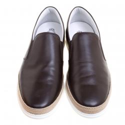 Tod's Brown Leather Espadrille Slip-On Sneakers Size 44.5