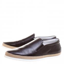 Tod's Brown Leather Espadrille Slip-On Sneakers Size 44.5